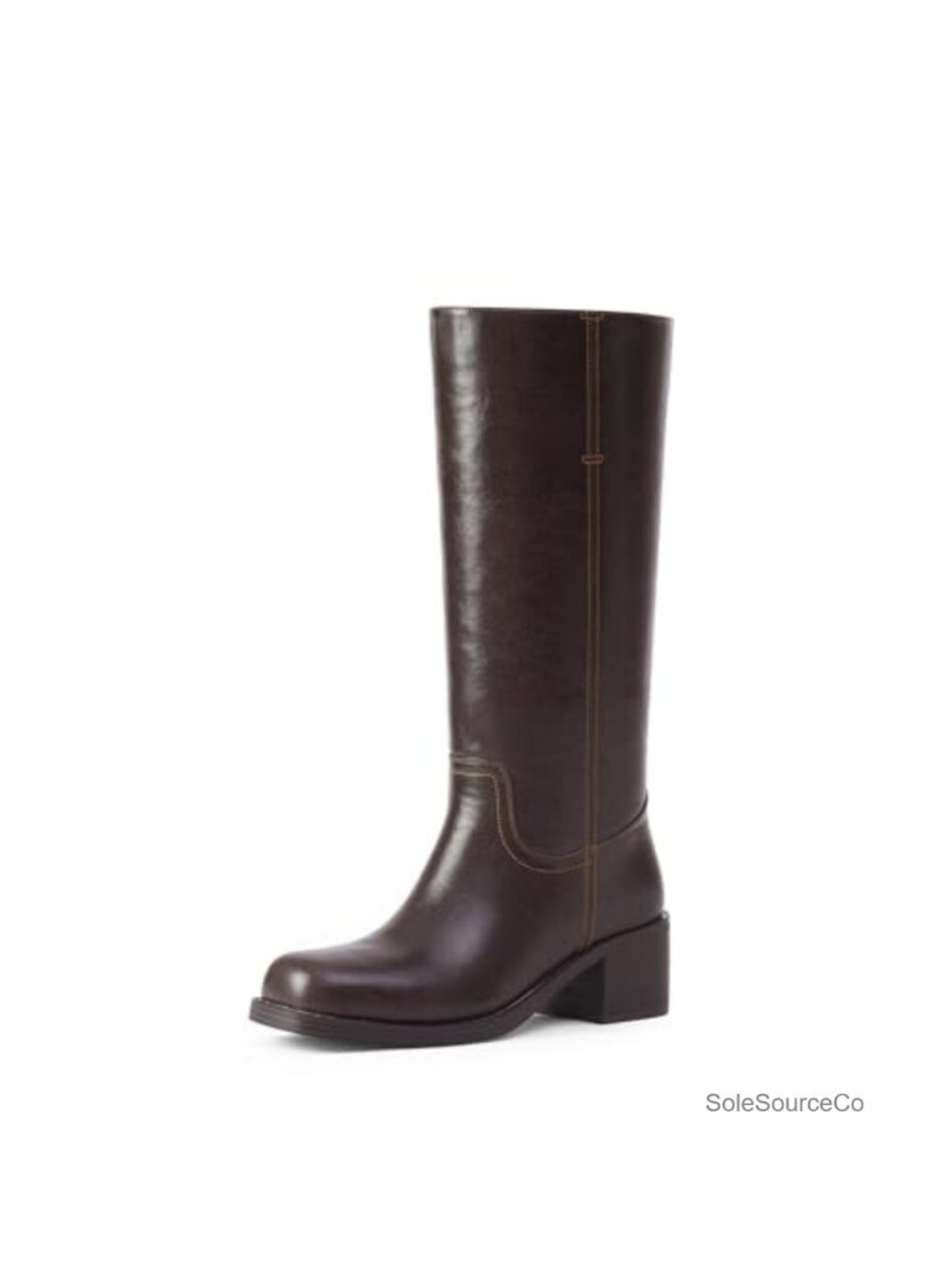 Faux Leather Mid Calf Boots Square Toe Block Heel